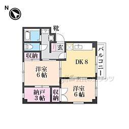ハイライフ東生駒 1階2DKの間取り