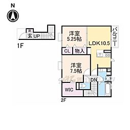 近鉄田原本線 西田原本駅 徒歩11分の賃貸アパート 1階2LDKの間取り
