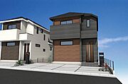 【B号棟】外観完成イメージパース　ブラウンとブラックで統一されたシンプルで高級感のある一邸♪