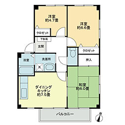 フォブールソレイユA 3DKの間取図画像