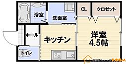 八女STARSQUAREEAST 1Kの間取図画像