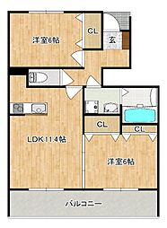 グランオペラ 1階2LDKの間取り