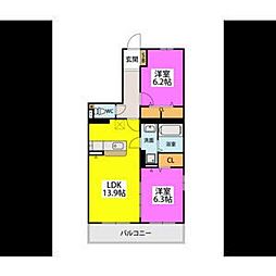 久留米市梅満町マンション 2LDKの間取図画像