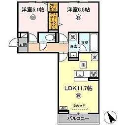 久留米市高良内町アパート 2LDKの間取図画像
