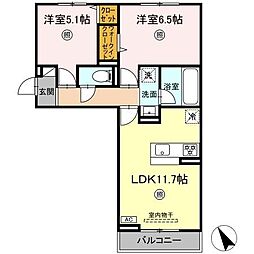 久留米市高良内町アパート 2LDKの間取図画像