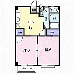 リベルテ吉田 2DKの間取図画像