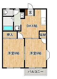エスポワールハイツB 2DKの間取図画像