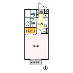 プレシャスコート 1Kの間取図画像