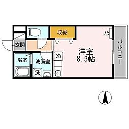 オリーヴァ花畑 ワンルームの間取図画像