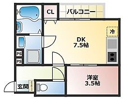 THENOBLES花畑駅前 1DKの間取図画像