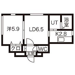 ブリリアントR 4階1DKの間取り