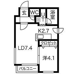 クラージュ豊平公園II 3階1LDKの間取り