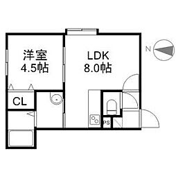 コンフォートI(コンフォートワン) 2階1LDKの間取り