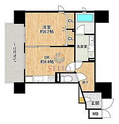 サンレムート・江坂2nd 1DKの間取図画像