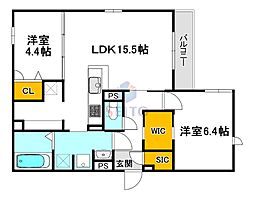 クラシスト千里丘 2LDKの間取図画像