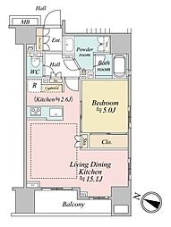 ウィルレーナ日本橋三越前 1LDKの間取図画像