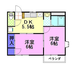 コーポスリーゼB 2DKの間取図画像