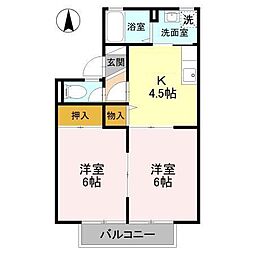 シエル駒生B 2Kの間取図画像