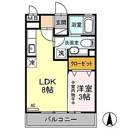 クレール・シャンブル 1LDKの間取図画像