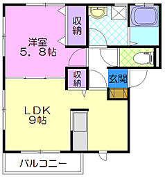 エスポワール若松原 1LKの間取図画像