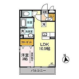 モンテ・シャルム 1LDKの間取図画像