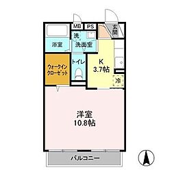 パークハイム長宮2 1Kの間取図画像