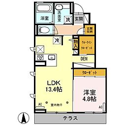 トーラス沃宮 1LDKの間取図画像
