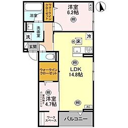 宇都宮市天神1丁目アパート 2LDKの間取図画像
