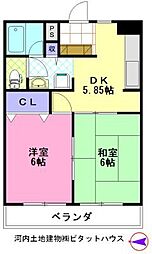 エトアールヤナゼ 2DKの間取図画像