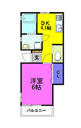 シャトル 1DKの間取図画像