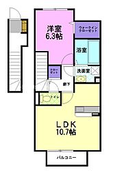 エクレール下栗 C 2階1LDKの間取り