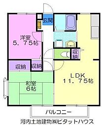 グリーンビレッジF・MB棟 2LDKの間取図画像