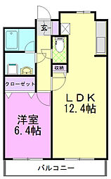 ピーノドゥーエ 1LDKの間取図画像