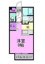 アンソレイエE 1Kの間取図画像