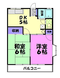 上の原ハイツ 2DKの間取図画像