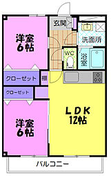 コーポソレイユ 2LDKの間取図画像