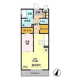 ヴィルドミールミユキ 1LDKの間取図画像