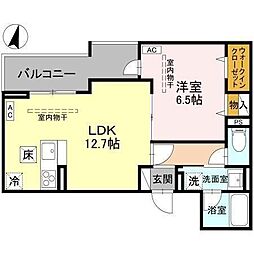 宇都宮市ゆいの杜6丁目アパート 1LDKの間取図画像
