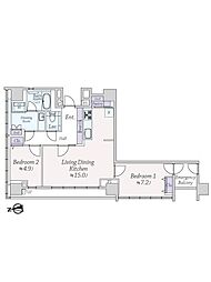 麹町パークハウス 2LDKの間取図画像