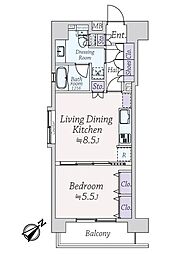 デ・リード日本橋箱崎 1LDKの間取図画像