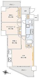 プレディアンスフォート湘南平塚リコット 2SLDKの間取図画像