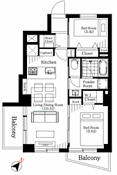 リレント白山 2LDKの間取図画像
