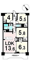 ネオハイツ多賀城 4LDKの間取図画像