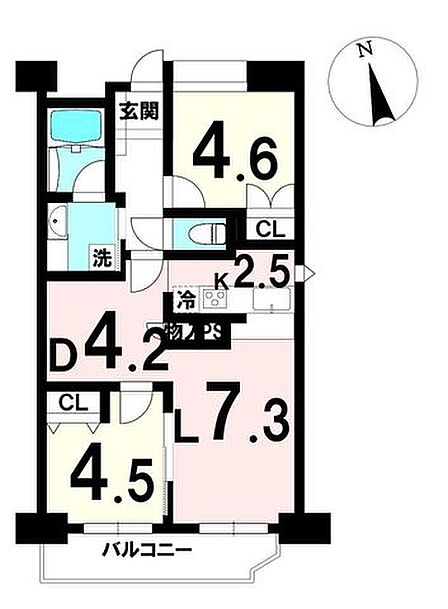 専有面積51.95m2　バルコニー面積6.09m2　2ＬＤＫ