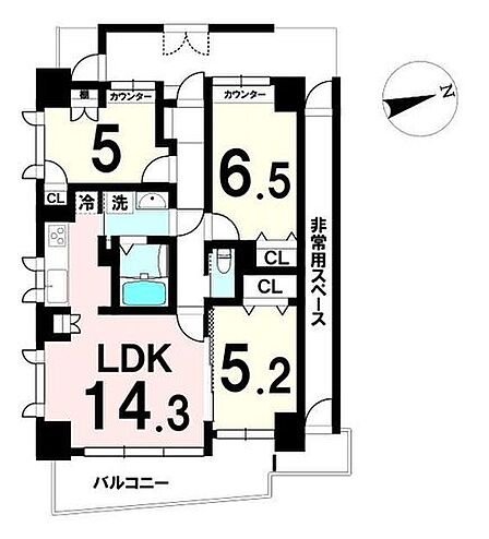 専有面積70.29m2、3LDK