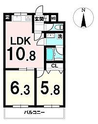 朝日プラザ五橋 2LDKの間取図画像