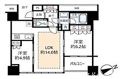 ローレルタワールネ浜松町 2LDKの間取図画像