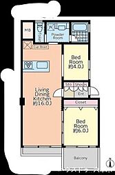 マンション恵比須苑 2LDKの間取図画像