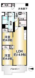 メガロコープ西陣1号棟 2LDKの間取図画像