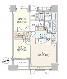 パークホームズセントラルシティ中央区湊 2LDKの間取図画像